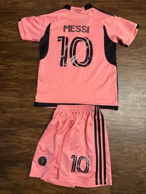 Messi Kids Pink Soccer Jersey & Shorts Set